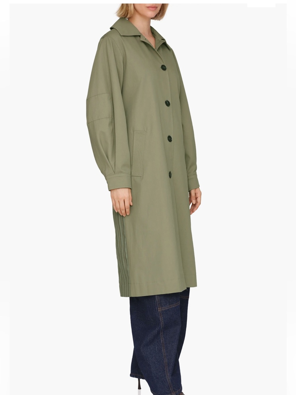 Olive Green Long Trench /Coat Scandi Cool Girl Oversized Balloon Sleeve Trench